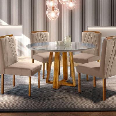 Sala De Jantar Natalle Mesa E 4 Cadeiras Móveis Mundial Mel-off-white-bege