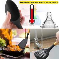 Kit De Utensílios De Cozinha Em Silicone E Cabo De Madeira - 12 Peças - Preto - 3