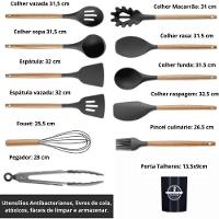 Kit De Utensílios De Cozinha Em Silicone E Cabo De Madeira - 12 Peças - Preto - 6