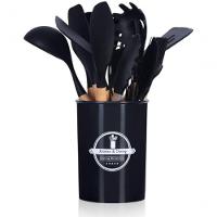 Kit De Utensílios De Cozinha Em Silicone E Cabo De Madeira - 12 Peças - Preto - 7