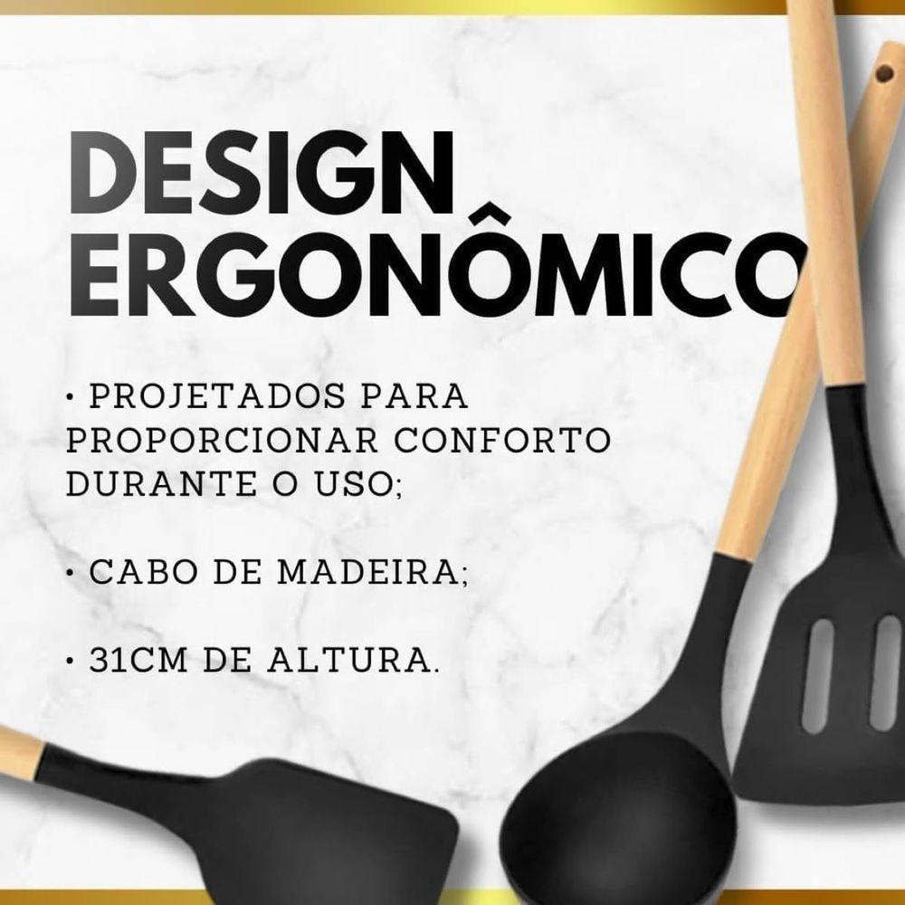 Kit De Utensílios De Cozinha Em Silicone Com Cabo De Madeira 12 Peças - Qualidade Premium - Rosa - 6