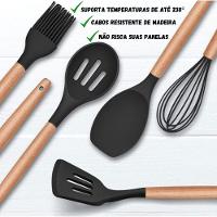 Kit De Utensílios De Cozinha Em Silicone Com Cabo De Madeira 12 Peças - Qualidade Premium - Rosa - 3