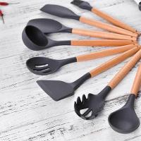 Kit De Utensílios Para Cozinha 12 Peças, De Silicone E Cabo De Madeira, Antiaderente - Preto - 5
