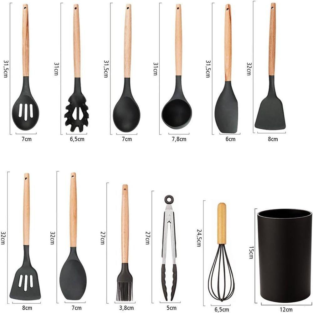 Kit De 12 Peças Conjunto De Utensílios De Cozinha Com Silicone - Preto - 1