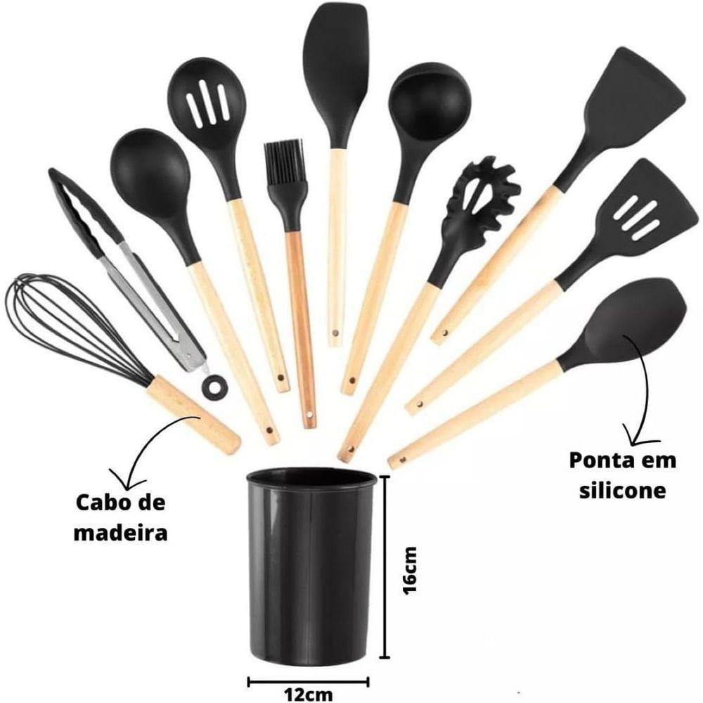 Kit De 12 Peças Conjunto De Utensílios De Cozinha Com Silicone - Preto - 3