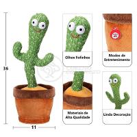 Brinquedo Infantil Criança Tiktok Cacto Dançante Luminoso Pelúcia 120 Músicas Canta Fala Repete Usb - 2