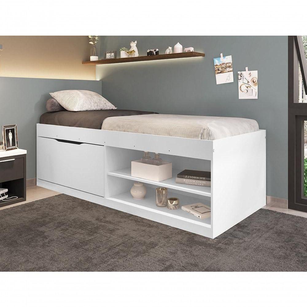 Cama Com Sapateira Solteiro Vanessa 0,88 Branco - Framar Móveis - 1