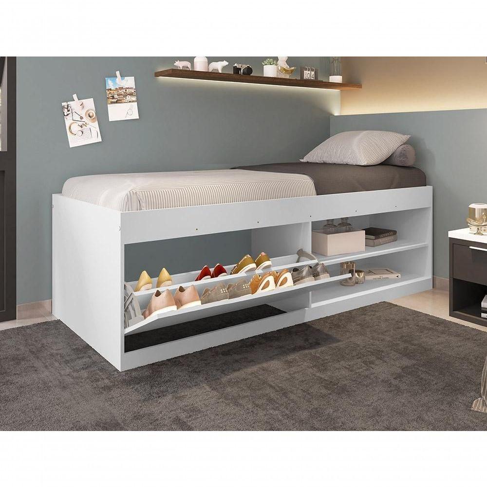 Cama Com Sapateira Solteiro Vanessa 0,88 Branco - Framar Móveis - 2