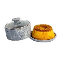 Boleira E Queijeira Em Pedra Sabão Tampa De Vidro P 12x20cm - 3