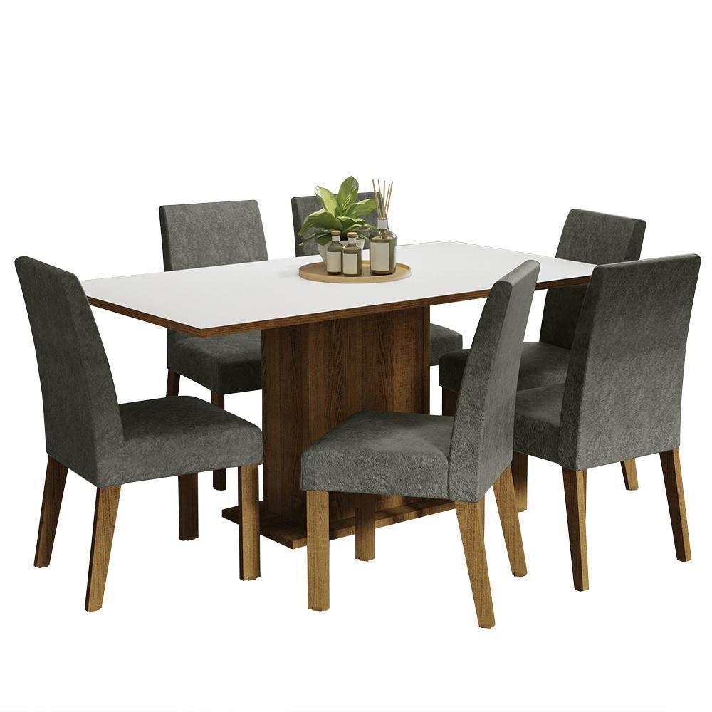 Conjunto Sala De Jantar Mesa Tampo De Madeira 6 Cadeiras Rustic-branco-silver Renata Madesa Rustic-branco-silver - 9