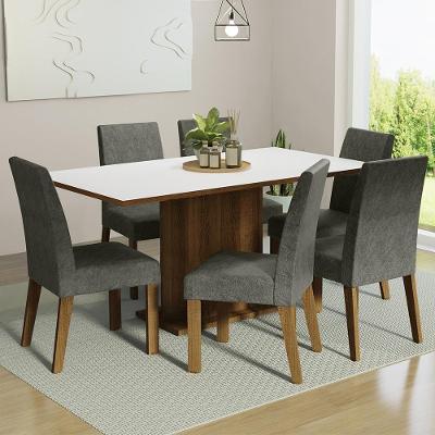 Conjunto Sala de Jantar Renata 6 Lugares Tampo em MDP Rustic Branco Silver 160x90