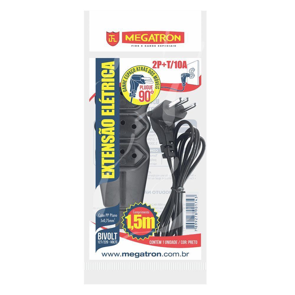 Extensao Com Plugue 2p T Pp Plano 90º 3x0,75 1,5m Preta - 4