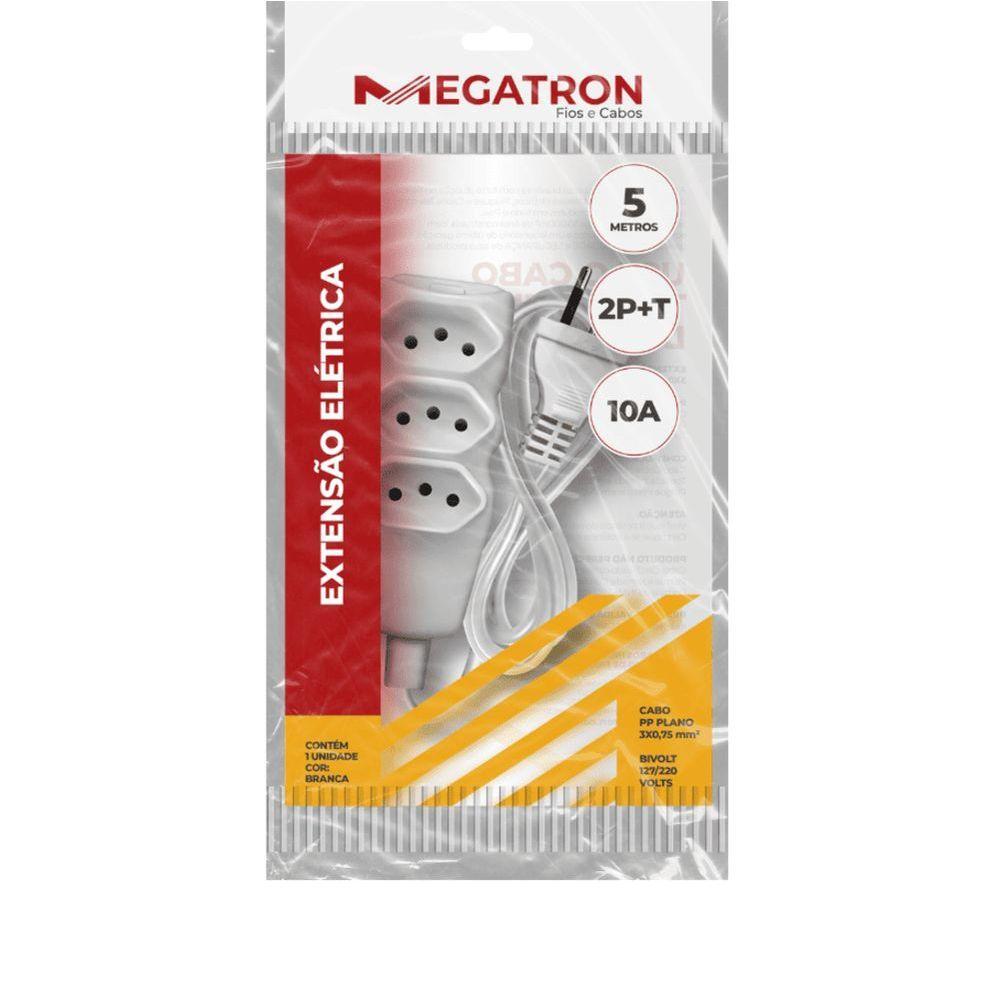 Extensao Cabo 2p T Pp Plano 3x0,75 5m Branca - 3
