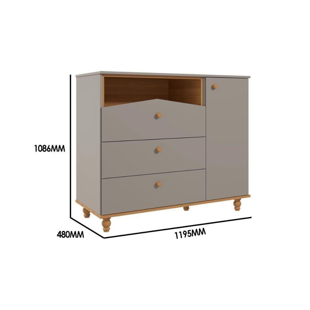 Cômoda Bebê Casinha 3 Gavetas E 1 Porta Off White-nature - Permóbili Baby - 2