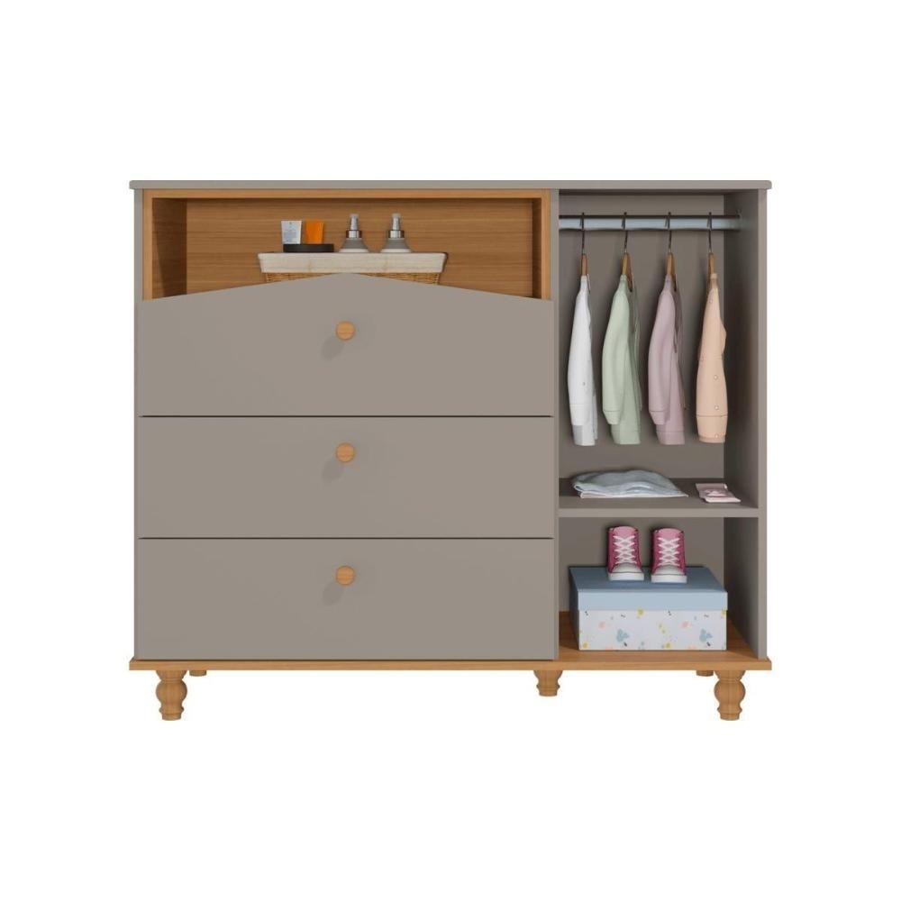 Cômoda Bebê Casinha 3 Gavetas E 1 Porta Off White-nature - Permóbili Baby - 3