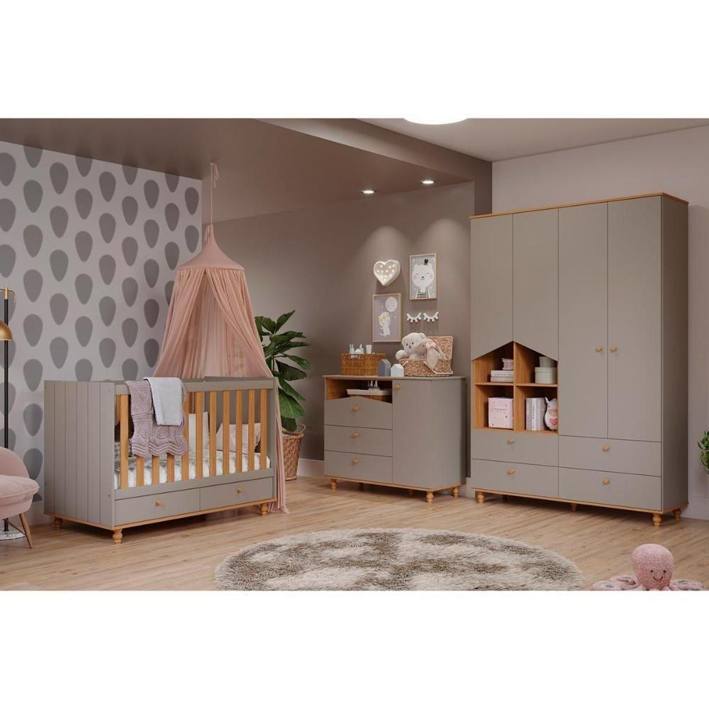 Cômoda Bebê Casinha 3 Gavetas E 1 Porta Off White-nature - Permóbili Baby - 4