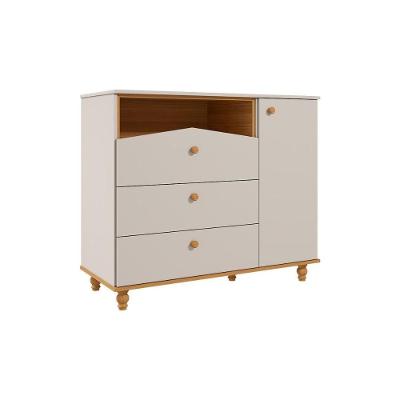 Cômoda Bebê Casinha 3 Gavetas E 1 Porta Off White-nature - Permóbili Baby