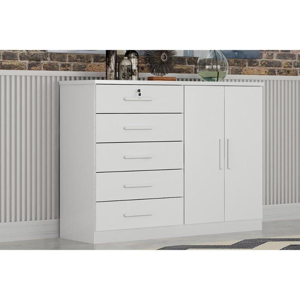 Cômoda Casal Space C- 2 Portas E 5 Gavetas Neve - Novo Horizonte - 1