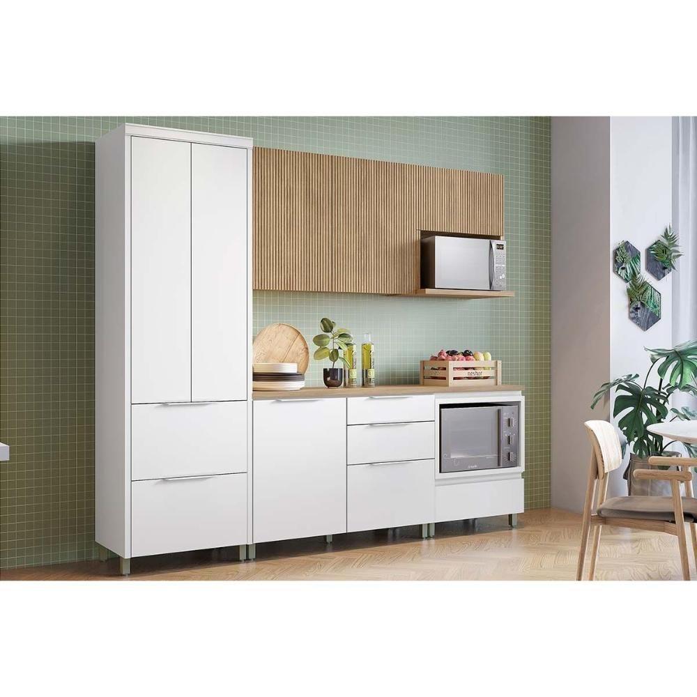Cozinha Modulada Nesher Rainha E Marquesa 5 Peças (2aéreos+2balcões+1paneleiro) C5p111 Nature-branco-nesher - 1