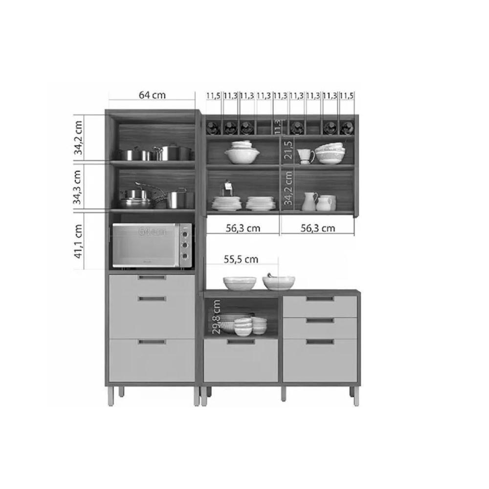 Cozinha Modulada Nesher Imperatriz 3 Peças (1aéreo+1balcão+1paneleiro) C6p43 Freijo-off White-nesher - 6