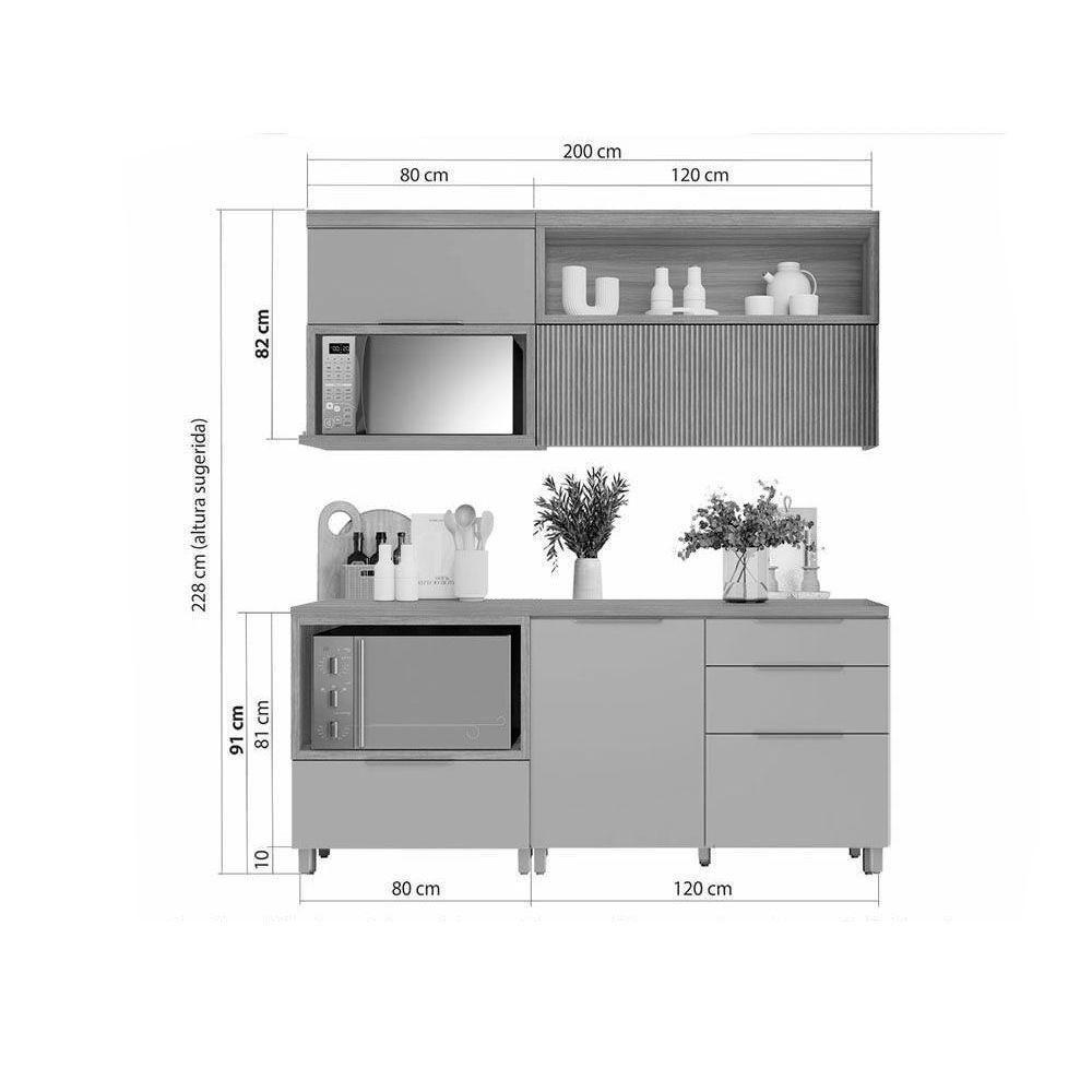 Cozinha Modulada Nesher Marquesa 4 Peças (2aéreos+2balcões) C4p24 Nature-verde-nesher - 5