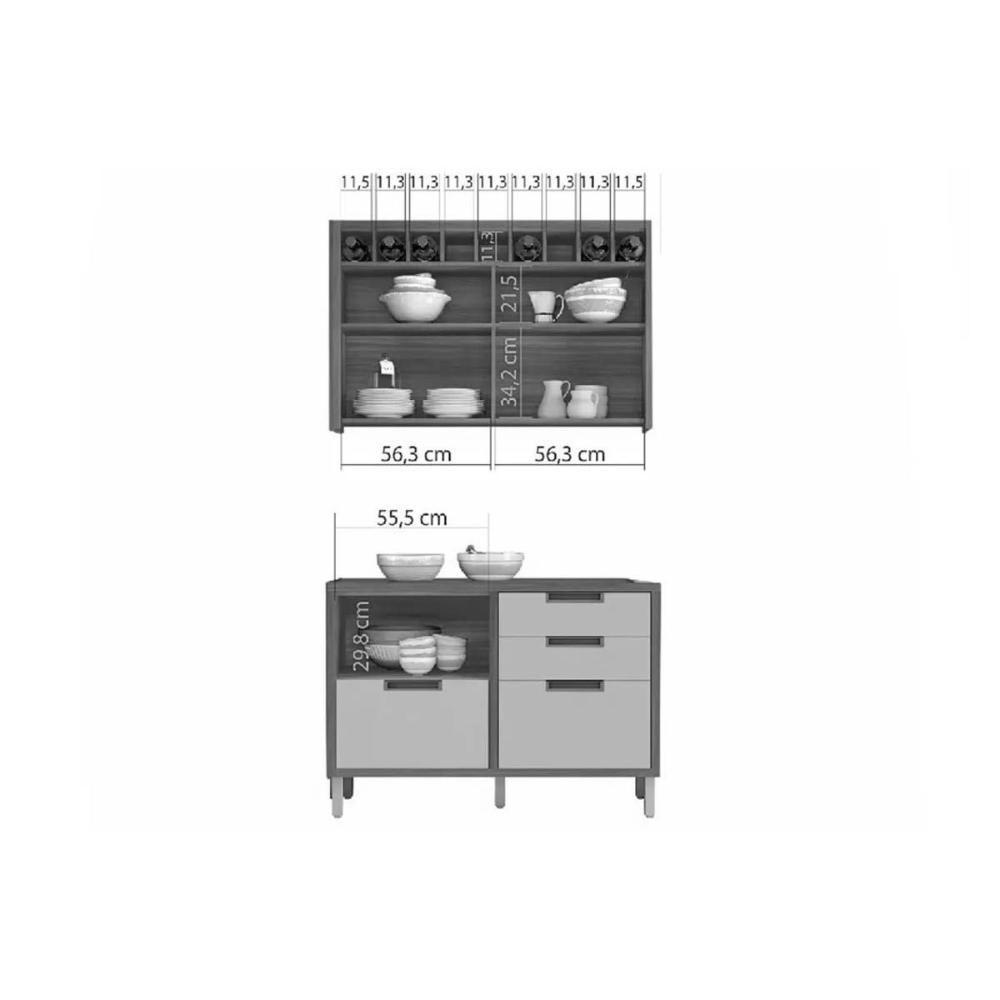Cozinha Modulada Nesher Imperatriz 2 Peças (1aéreo+1balcão) C2p30 Freijo-off White-nesher - 6