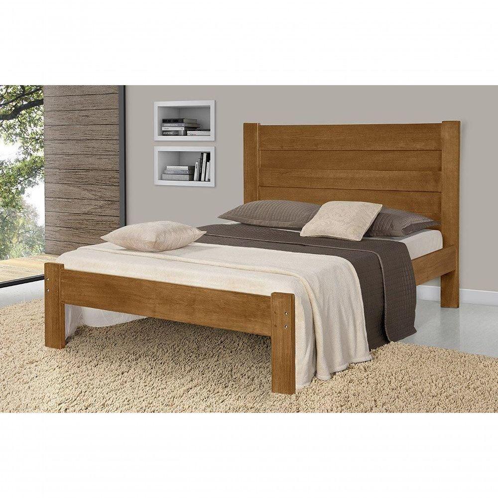 Cama Casal Lara Castanho Em Madeira Maciça Pinus - Atraente - 1