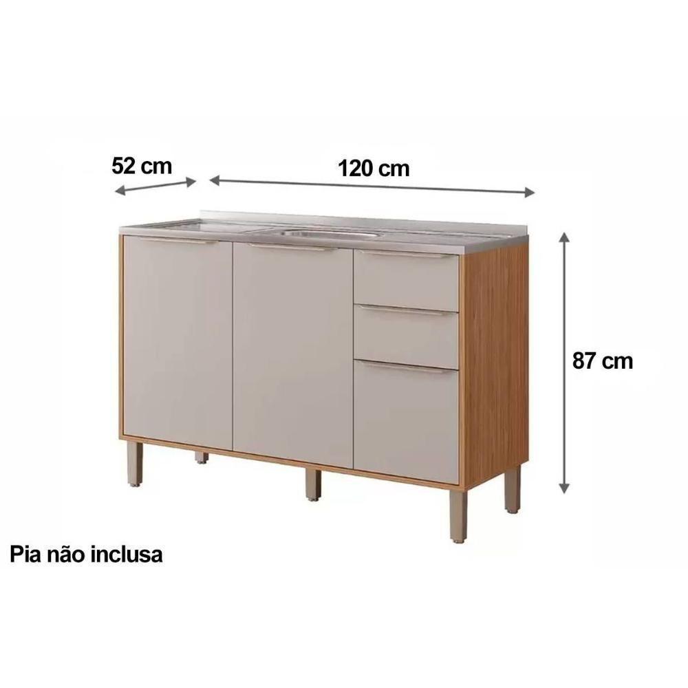 Gabinete De Cozinha Modulado Balcão Esplêndida C- 3 Portas E 2 Gavetas S-tampo 120cm Cinamomo-off White - Mgm - 4