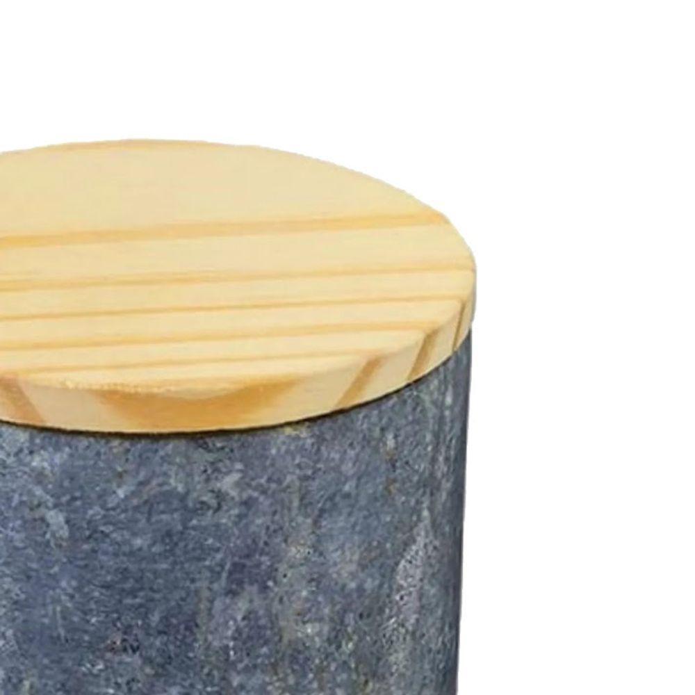 Pote Em Pedra Sabão Tampa Madeira Guardar Armazenar 8x8cm - 2