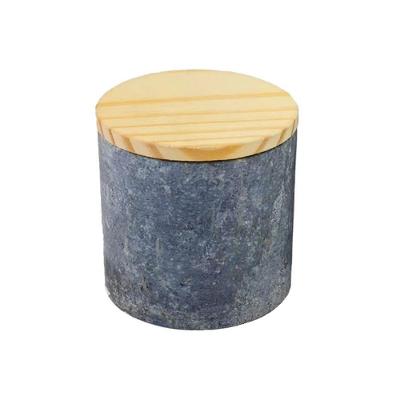 Pote Em Pedra Sabão Tampa Madeira Guardar Armazenar 8x8cm