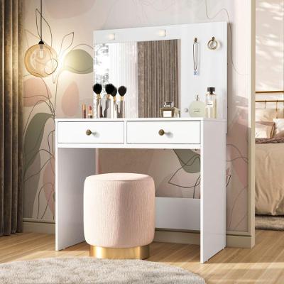 Penteadeira Camarim Branca Com Espelho E Led Ideal Moval
