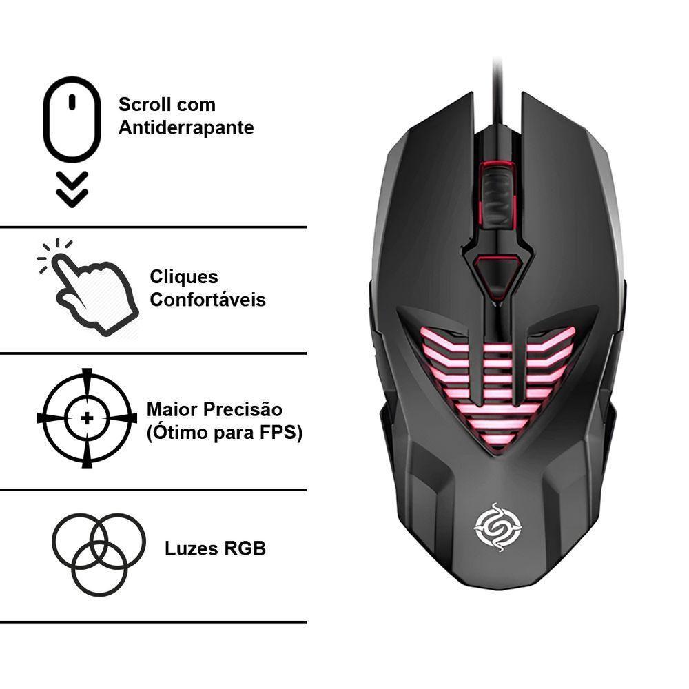 Mouse Gamer K-snake Q1 óptico Rgb Usb Com Fio Dpi Ajustável 3200 Para Jogos Pc - Preto - 4