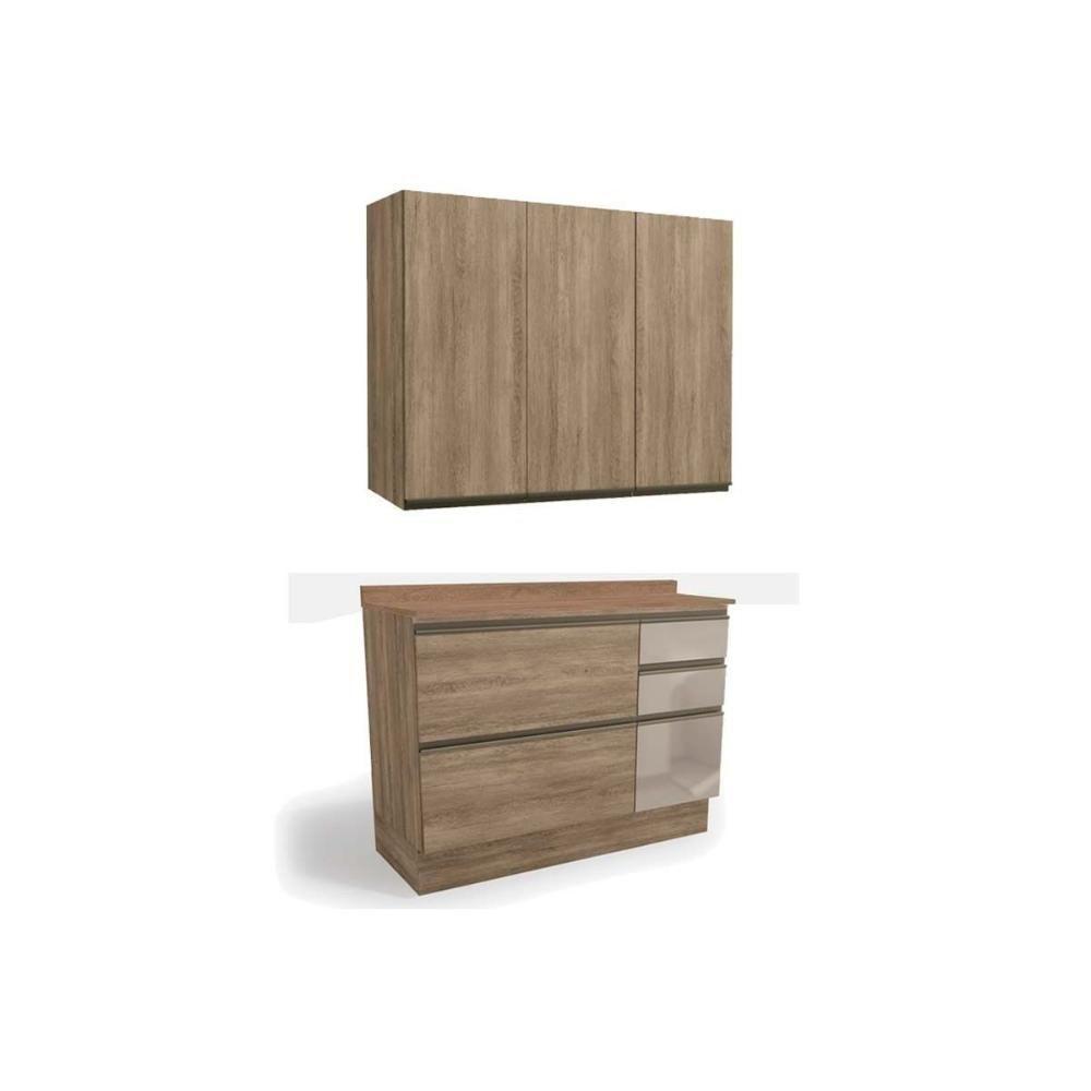 Kit Cozinha Modulada 3 Peças Maxxi (1aéreo+1balcão+1complemento) C3p12 Nogal-nogal - Kappesberg - 1
