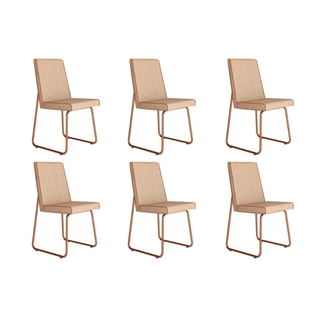 Kit 6 Cadeiras De Cozinha Lira 1752 6 Uni Rose-linho Areia-courano Caramelo - Carraro - 1