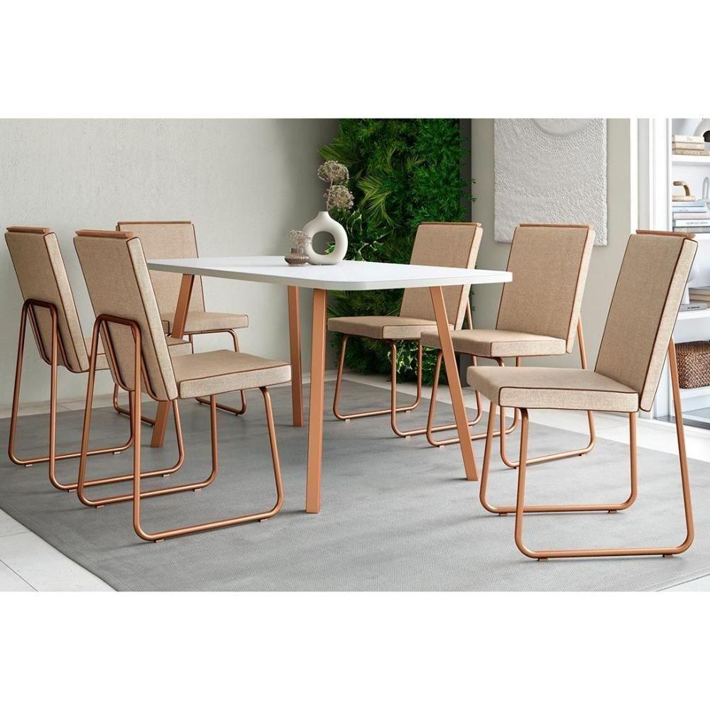 Kit 6 Cadeiras De Cozinha Lira 1752 6 Uni Rose-linho Areia-courano Caramelo - Carraro - 8