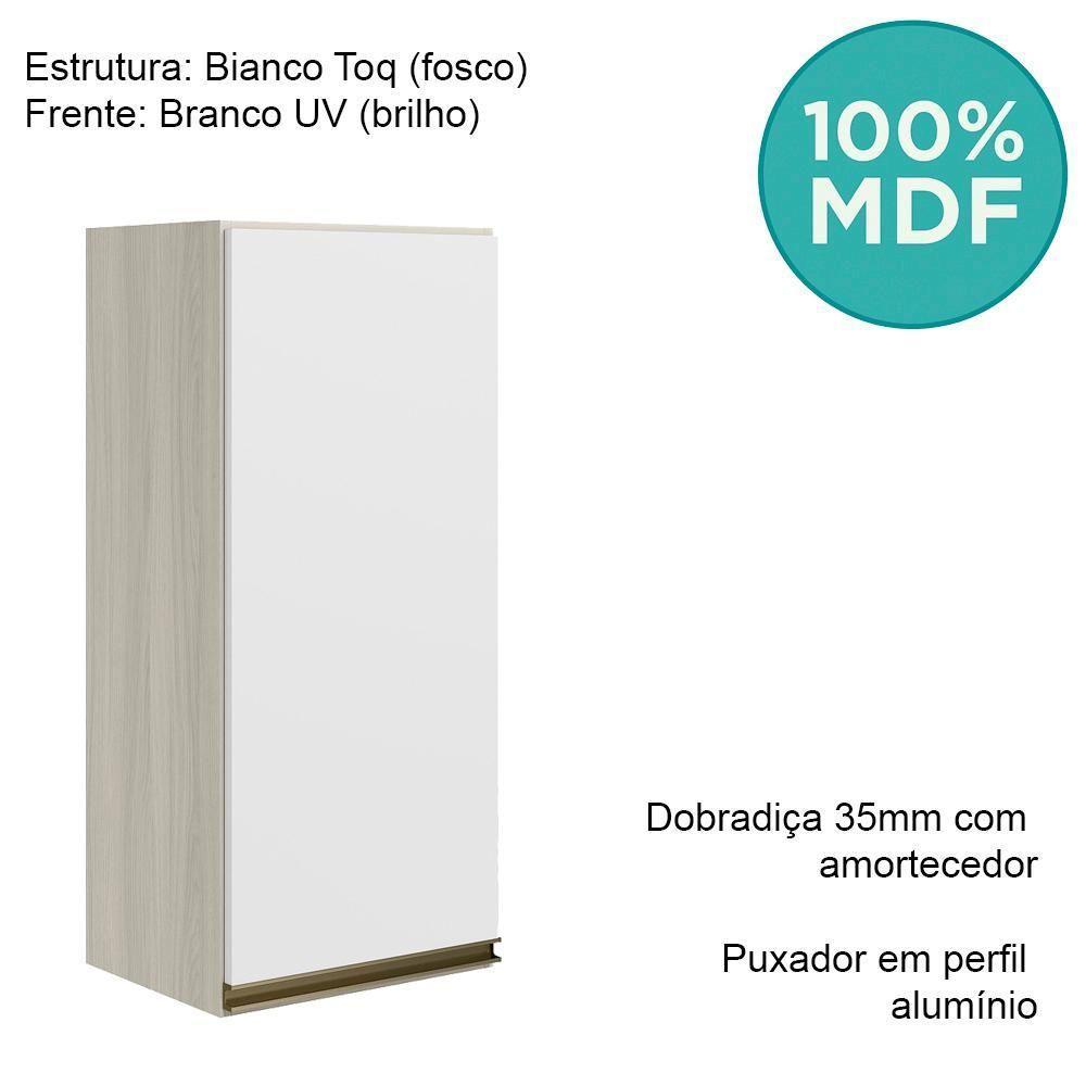 Armario Aereo 1 Porta Mdf 30 Cm Kali 12201 Bianco Toq Branco Uv Nicioli Bianco Toq Branco Uv - 4