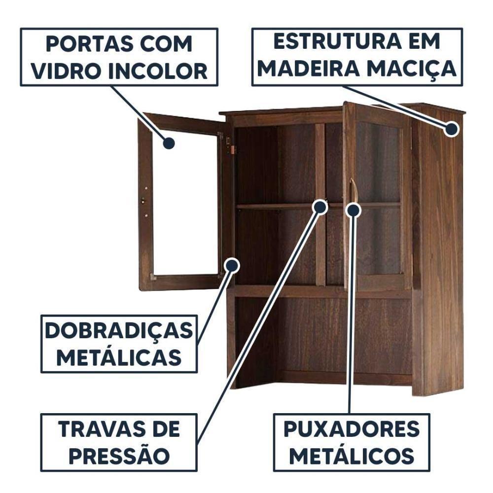 Armário Aéreo 2 Portas De Vidro Oratório Madeira Maciça - Imbuia - 2