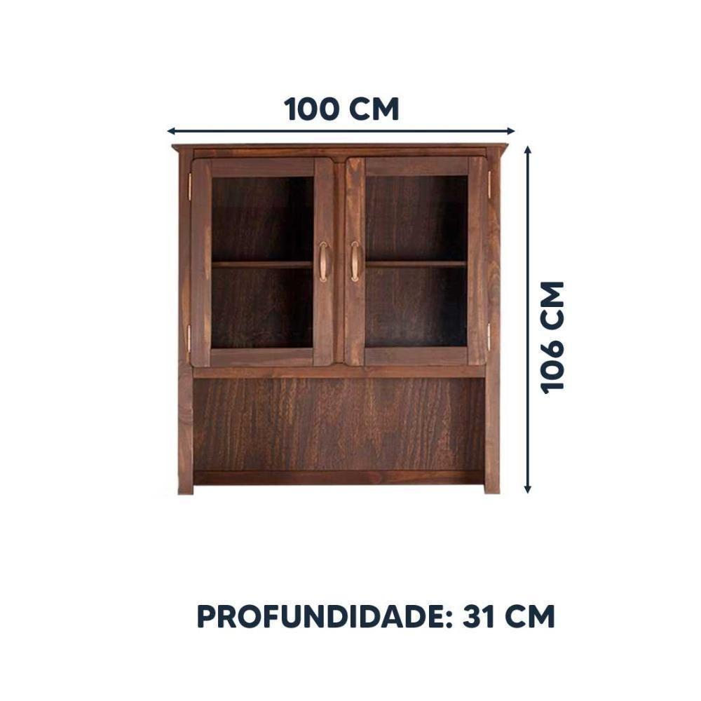 Armário Aéreo 2 Portas De Vidro Oratório Madeira Maciça - Imbuia - 3