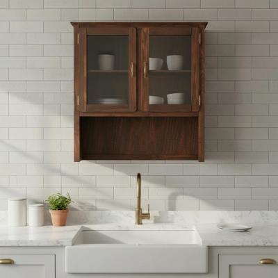 Armário Aéreo 2 Portas De Vidro Oratório Madeira Maciça - Imbuia