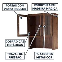 Armário Aéreo 2 Portas De Vidro Oratório Madeira Maciça - Imbuia - 2