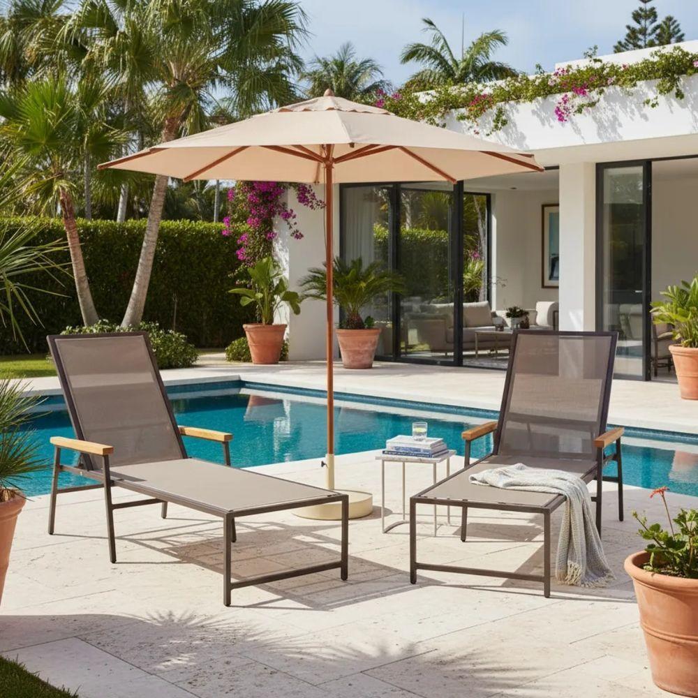 2 Espreguiçadeiras Alumínio + Ombrelone Piscina Praia Lazer Capuccino - 2