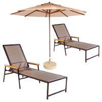 2 Espreguiçadeiras Alumínio + Ombrelone Piscina Praia Lazer Capuccino - 1