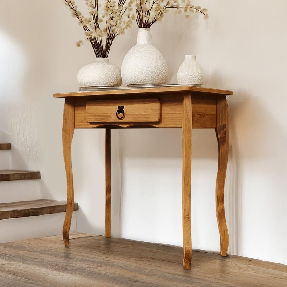 Aparador De Madeira Maciça Estilo Luís Xv Rústico Com Gaveta - Mel - 4