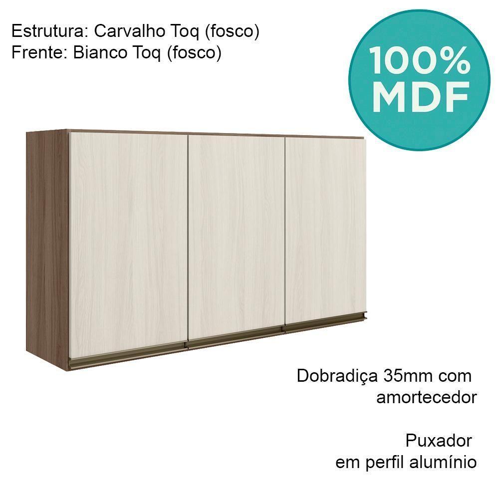 Armario Aereo 3 Portas Mdf 120 Cm Kali 12197 Carvalho Toq Bianco Toq Nicioli Carvalho Toq Bianco Toq - 4