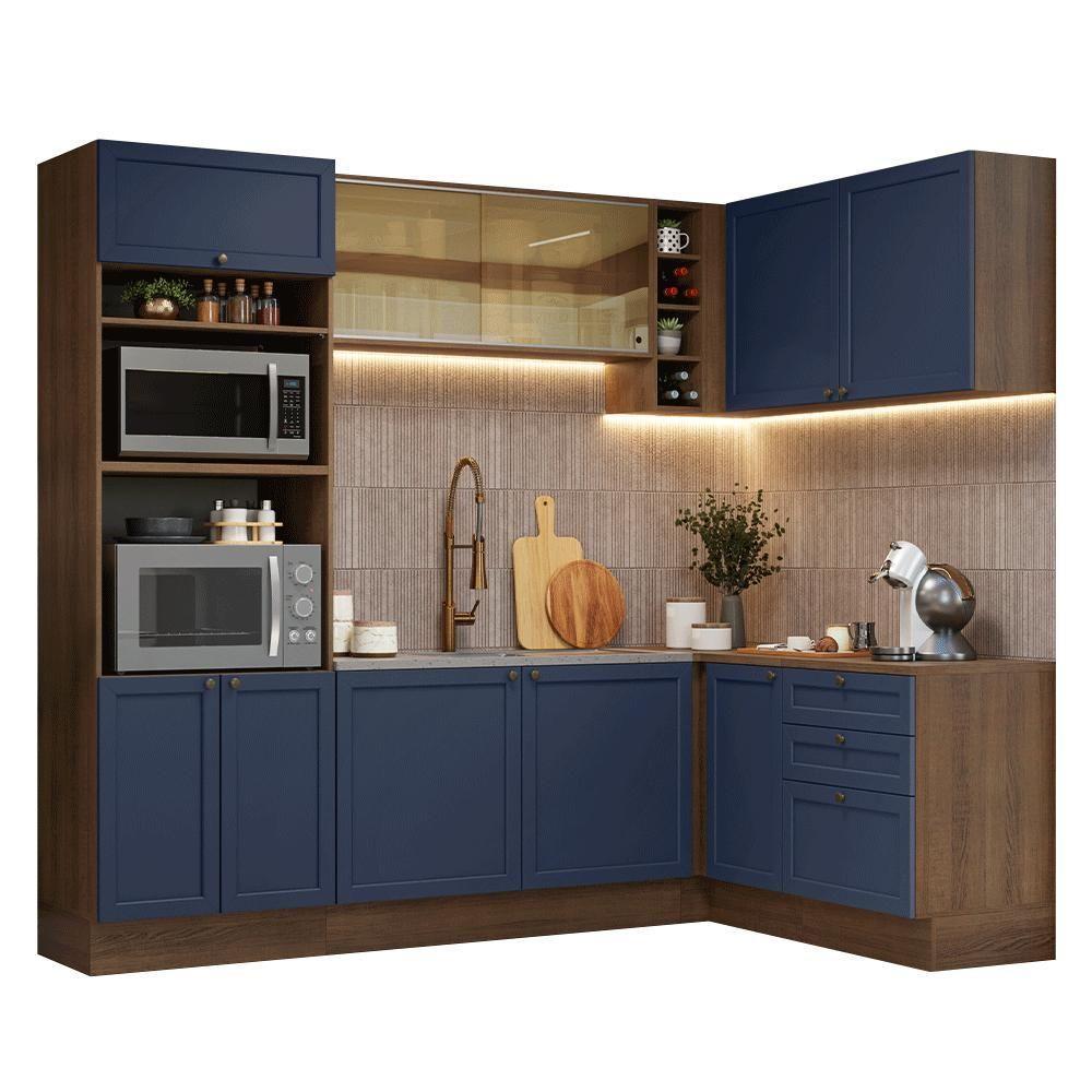Armário De Cozinha Completa De Canto 399 Cm Rustic-azul Vik Madesa 02 Rustic-azul - 2