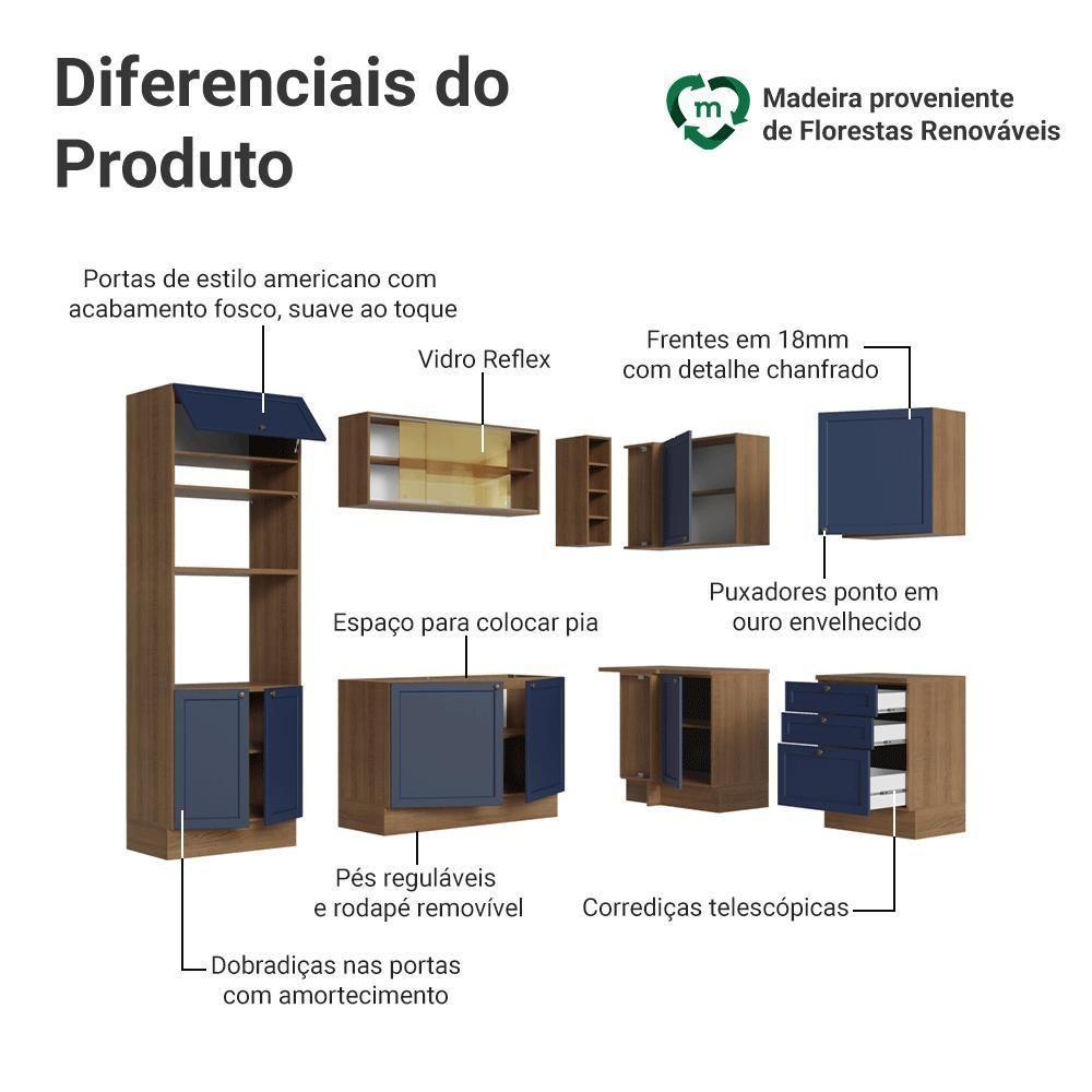 Armário De Cozinha Completa De Canto 399 Cm Rustic-azul Vik Madesa 02 Rustic-azul - 4