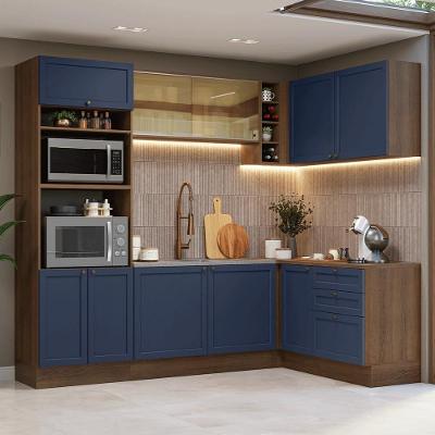 Armário Completo Vik 10 Portas 3 Gavetas Texturizado 399 cm Azul Rustic de Canto