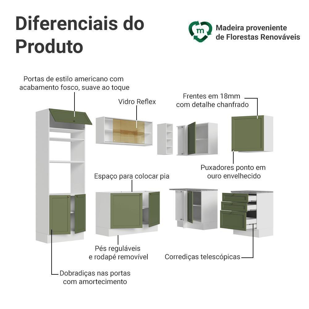 Armário De Cozinha Completa De Canto 399 Cm Branco-verde Vik Madesa 02 Branco-verde - 4