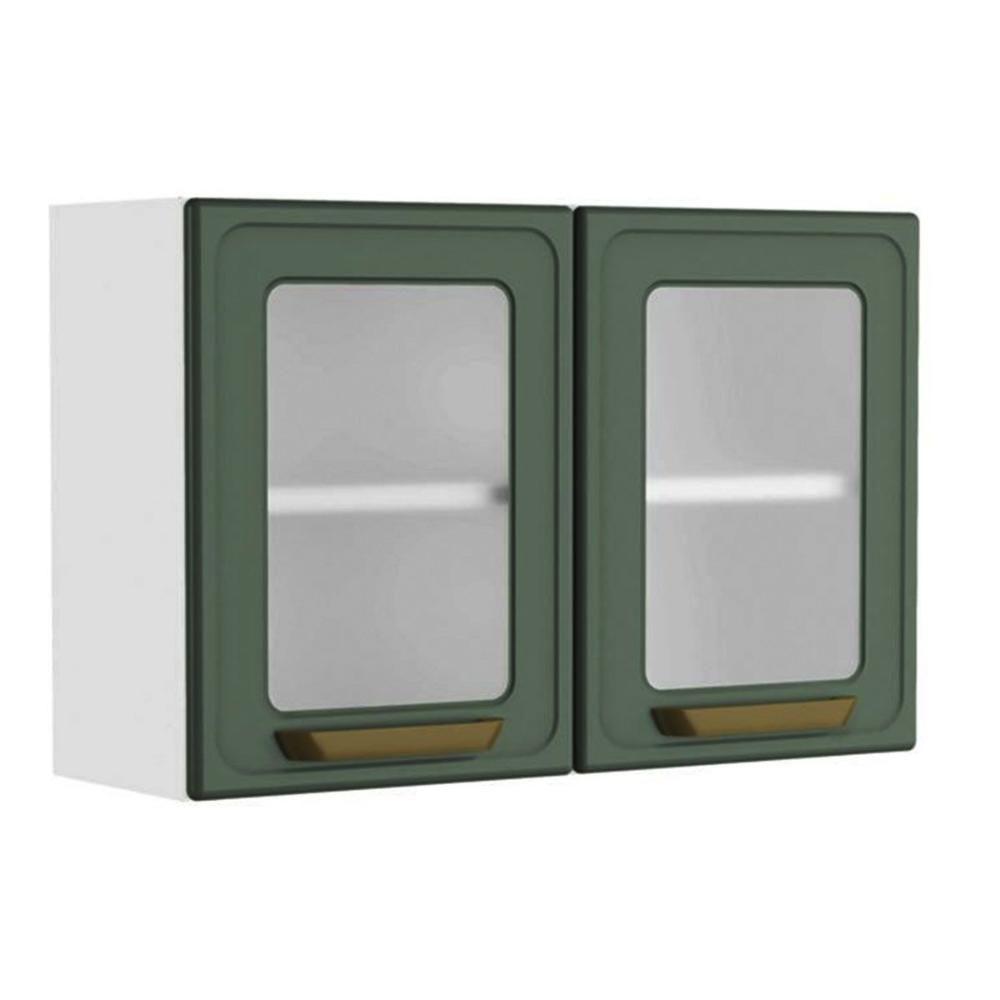 Armário Aéreo P- Cozinha Bella C- 2 Portas C- Vidro 80cm Verde - Bertolini - 1