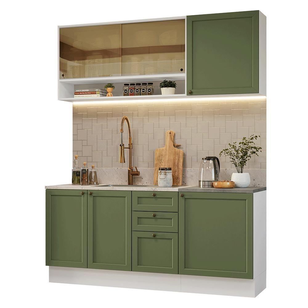 Armário De Cozinha Compacta 180 Cm Branco-verde Vik Madesa 04 Branco-verde - 2